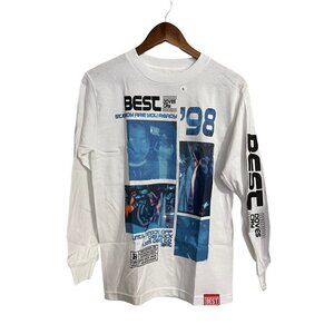 Breezy Excursion Mens NWOT White Best Doves Cry Graphic Long Sleeve Shirt Small